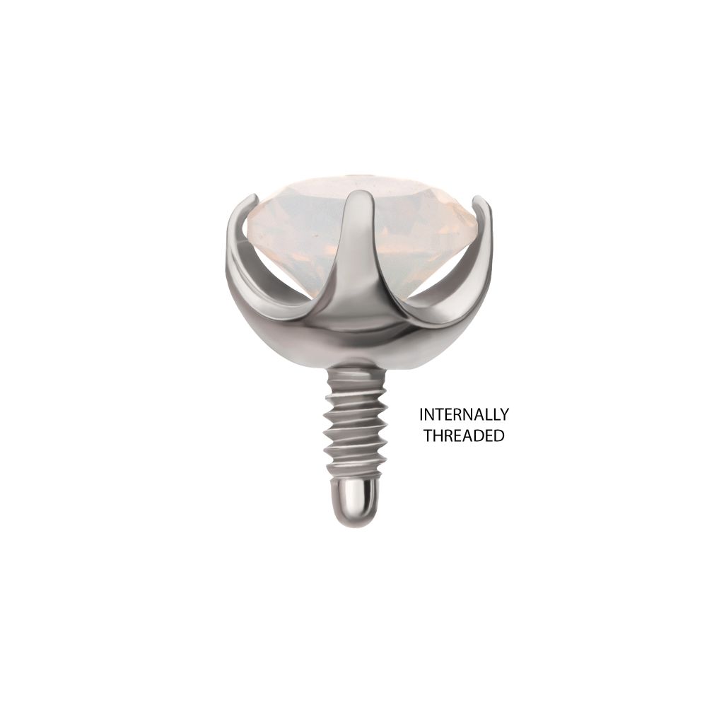 Titanium Internally Threaded Low Profile 4 Prong Round Opalite Gem Top