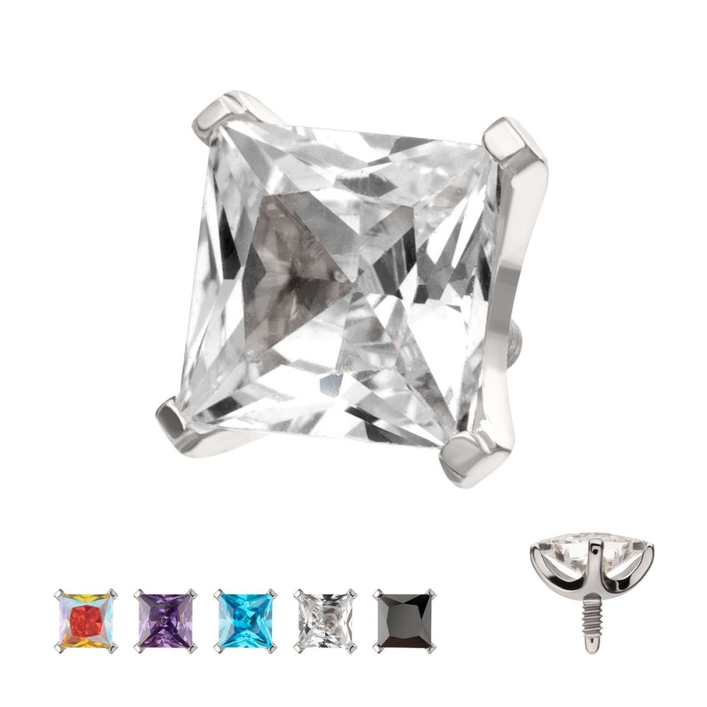 Titanium Internally Threaded 4 Prong Princess Cut Gem Top