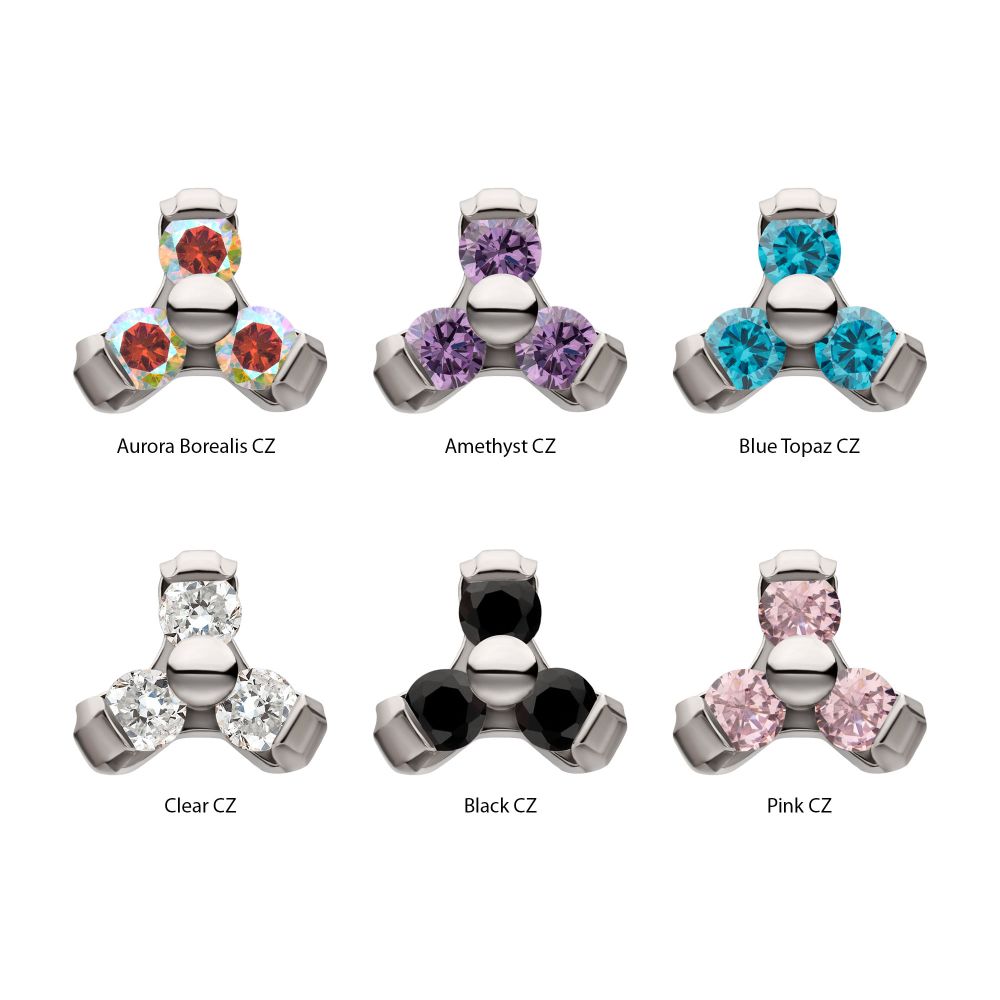 Titanium Internally Threaded Petite Trinity Top with 1.2mm Prong Set Gem