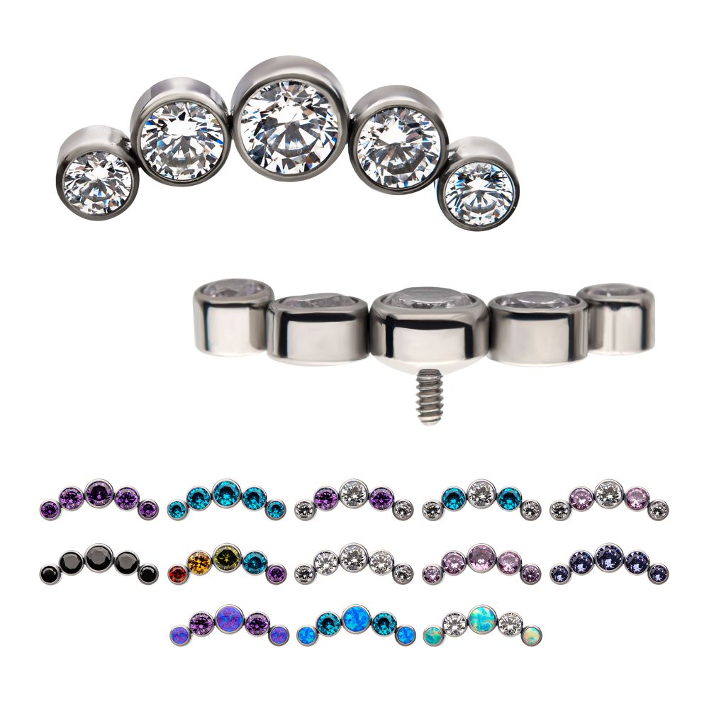 Titanium Internally Threaded with 5 Bezel Set AAA CZ/Swarovski Zirconia/Synthetic Opal Cluster Top