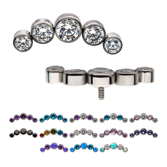 Titanium Internally Threaded with 5 Bezel Set AAA CZ/Swarovski Zirconia/Synthetic Opal Cluster Top