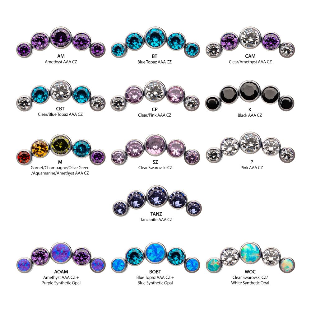 Titanium Internally Threaded with 5 Bezel Set AAA CZ/Swarovski Zirconia/Synthetic Opal Cluster Top