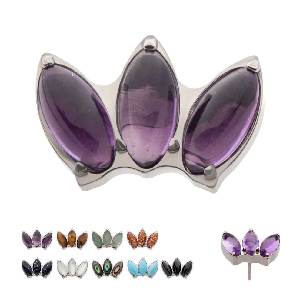 Titanium Threadless with Prong Set 3-Cluster Marquise Stones Fan Shape Top