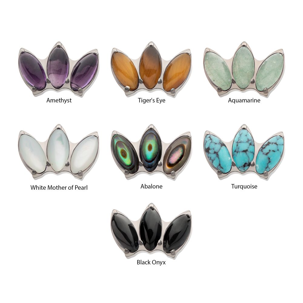 Titanium Threadless with Prong Set 3-Cluster Marquise Stones Fan Shape Top