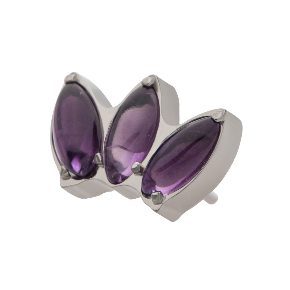Titanium Threadless with Prong Set 3-Cluster Marquise Stones Fan Shape Top