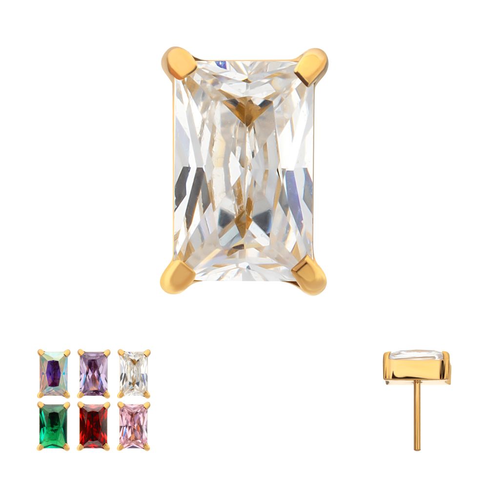 Titanium Threadless "Luxe Baguette" Prong Set Gem Top