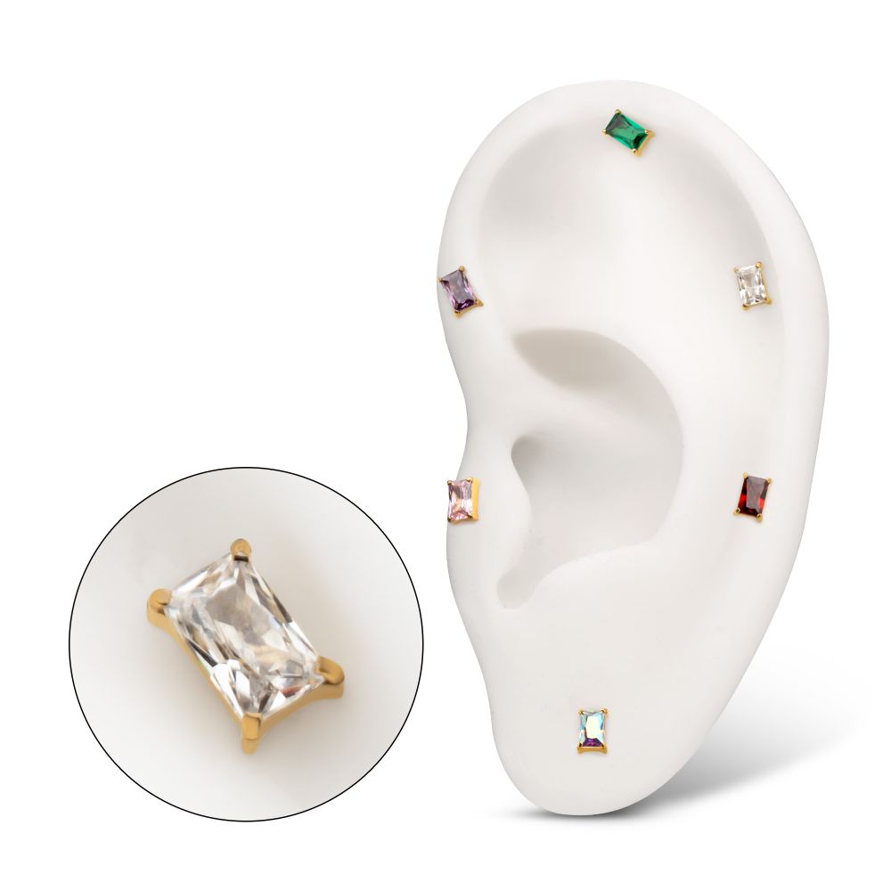 Titanium Threadless "Luxe Baguette" Prong Set Gem Top