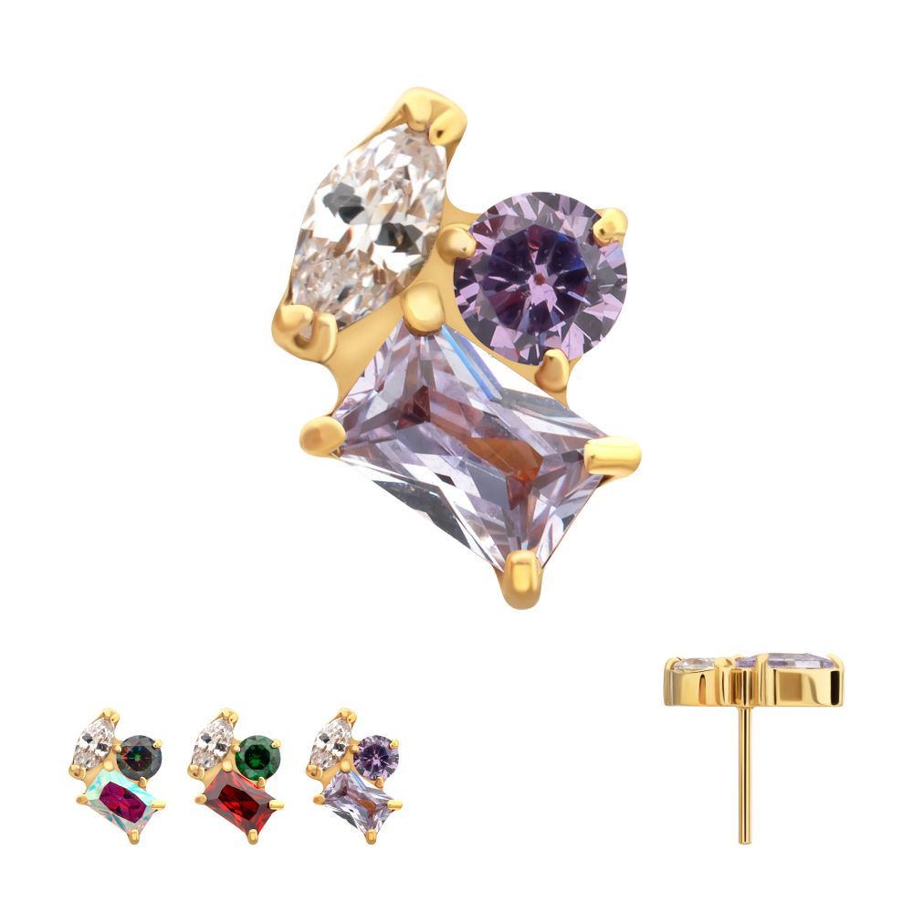 24Kt Gold PVD Titanium Threadless "Harmony Cluster" Prong Set Gem Top