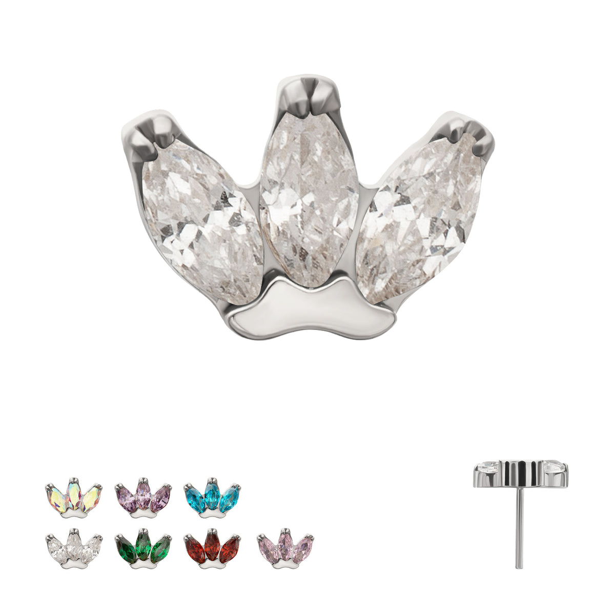 Titanium Threadless Prong Set 3-Marquise Gem Fan Cluster Top
