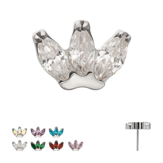 Titanium Threadless Prong Set 3-Marquise Gem Fan Cluster Top
