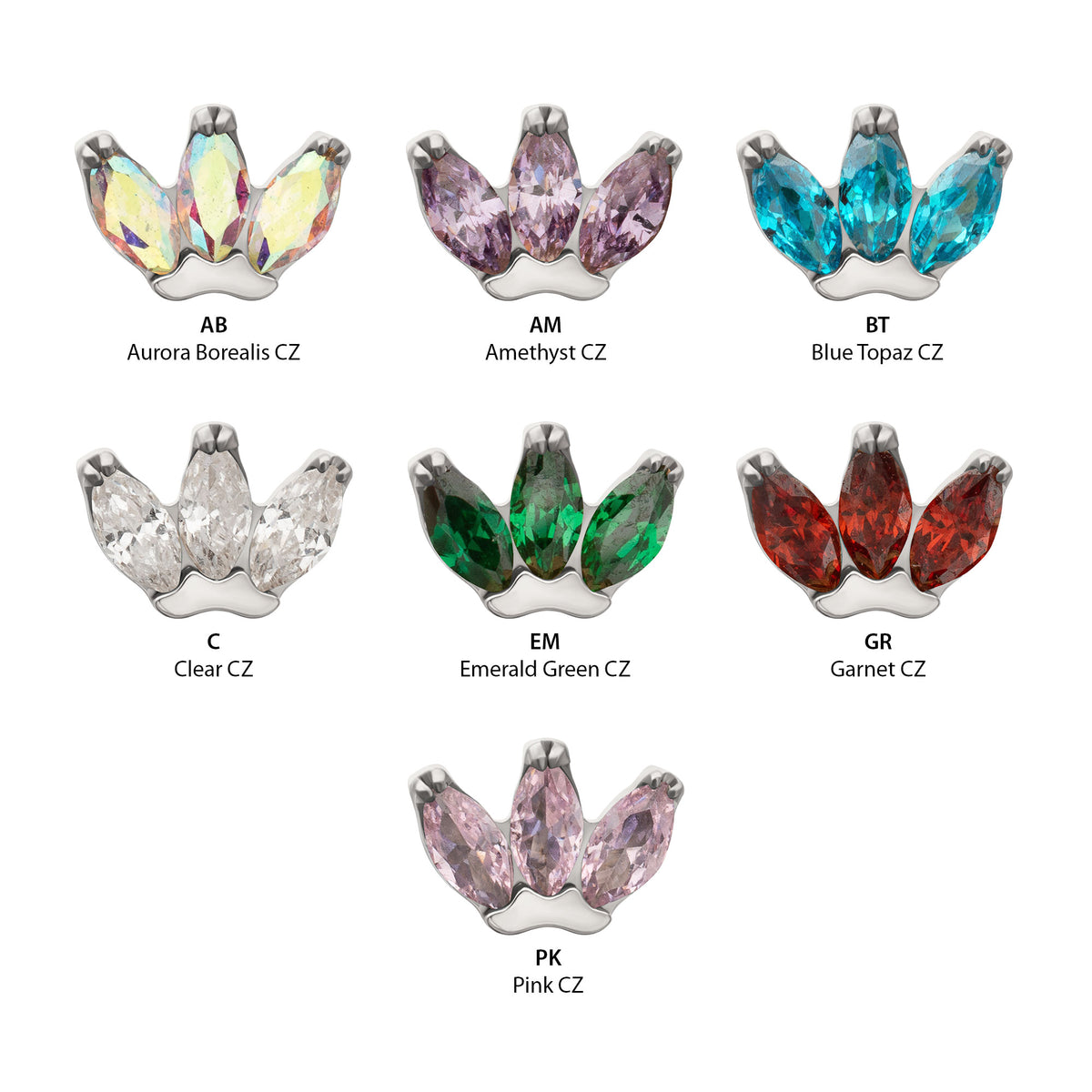 Titanium Threadless Prong Set 3-Marquise Gem Fan Cluster Top