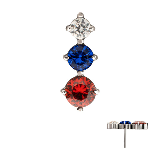 Titanium Threadless Triple Cluster Prong Set Gem Top