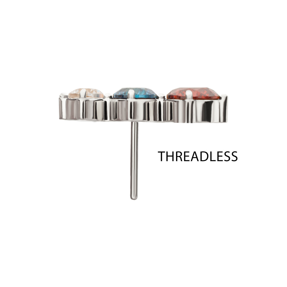 Titanium Threadless Triple Cluster Prong Set Gem Top