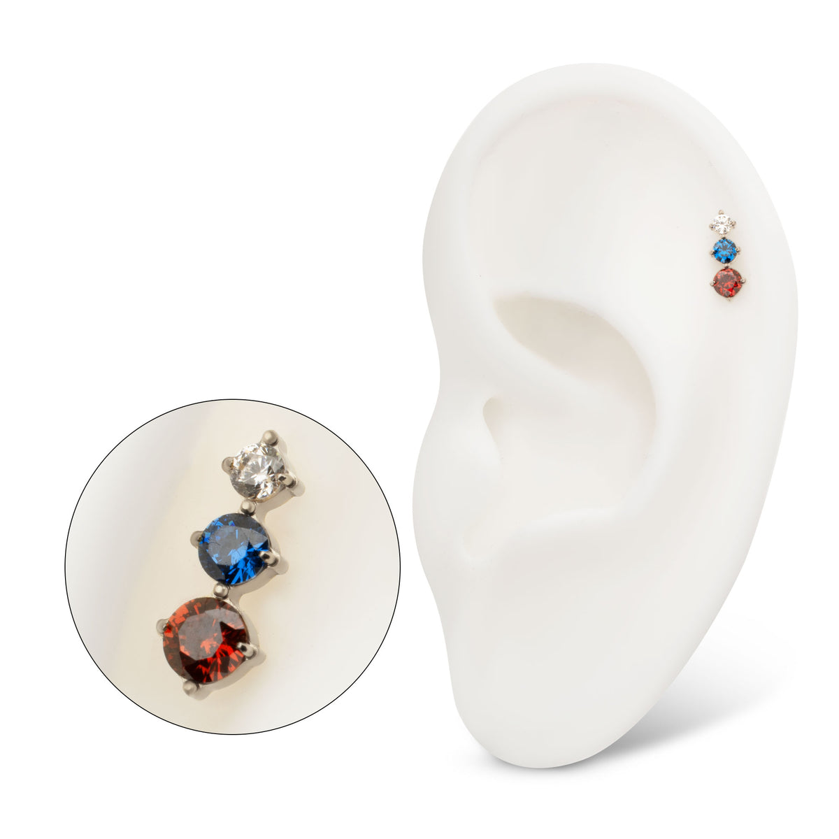 Titanium Threadless Triple Cluster Prong Set Gem Top