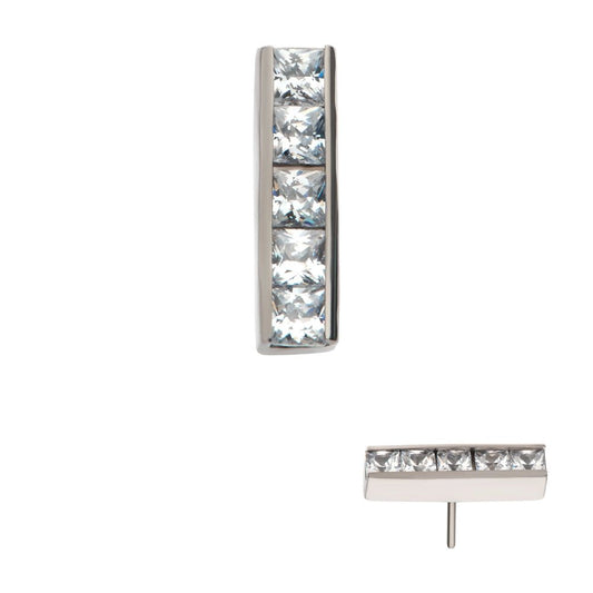 Titanium Threadless with CNC Set Clear CZ 5-Cluster Bar Top