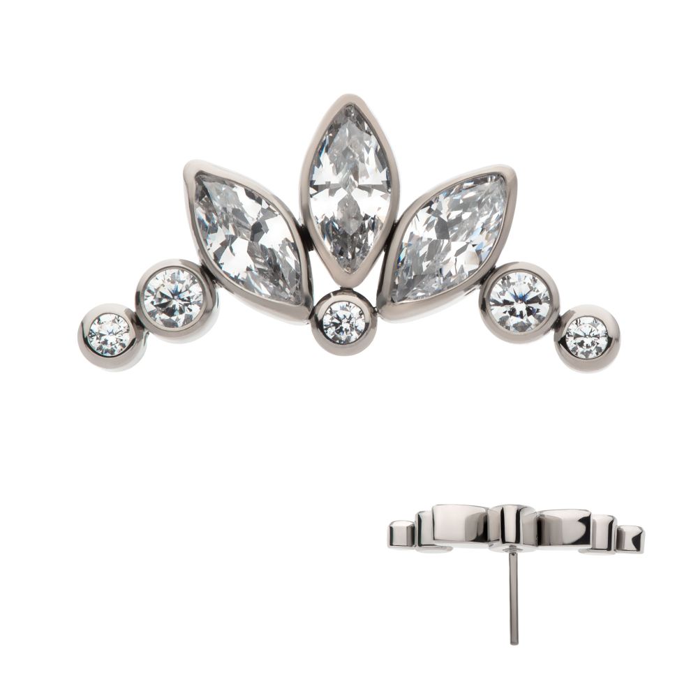Titanium Threadless Bezel Set Marquise & Round Gem Cluster Top