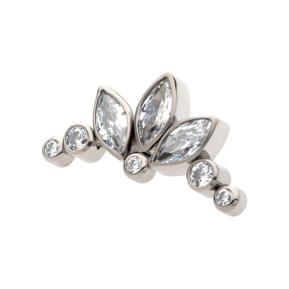 Titanium Threadless Bezel Set Marquise & Round Gem Cluster Top