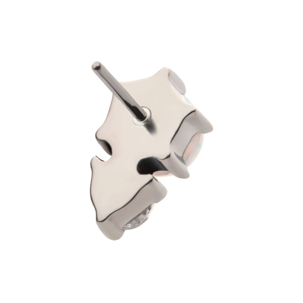 Titanium Threadless with Prong Set Round White Opal & Clear CZ Top