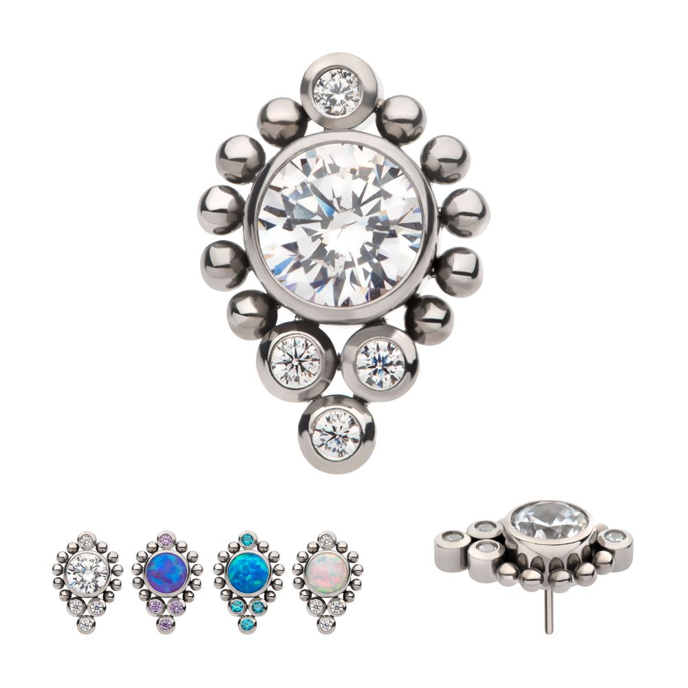 Titanium Threadless Bezel Set Gem/Opal Beaded Cluster Top