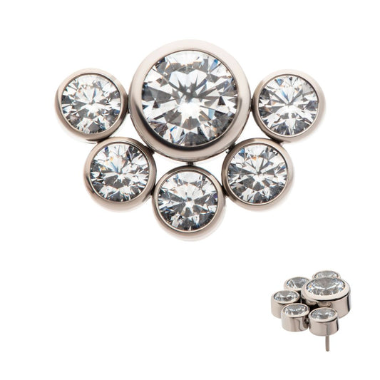 Titanium Threadless with 5mm & 3mm Bezel Set AAA CZ Cluster Top