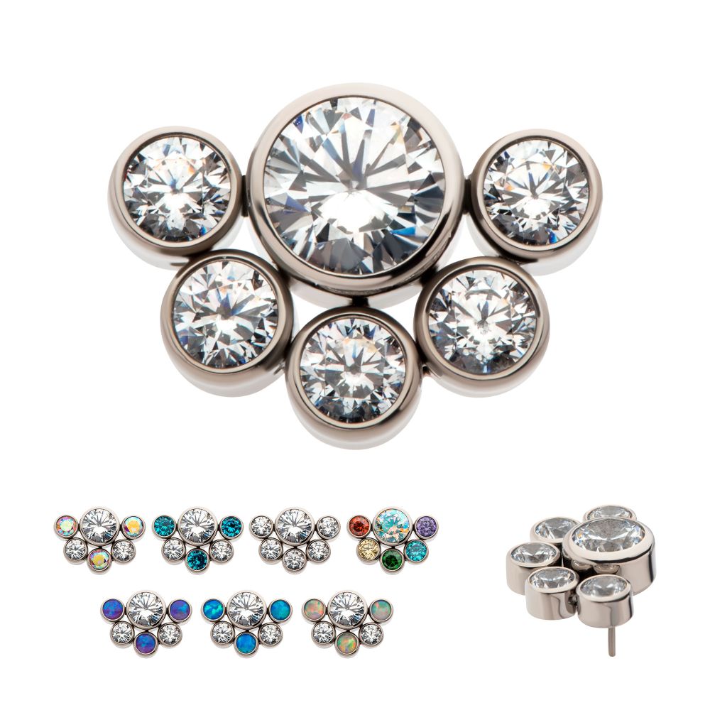 Titanium Threadless with 4mm & 2.5mm Bezel Set AAA CZ/Opal Cluster Top