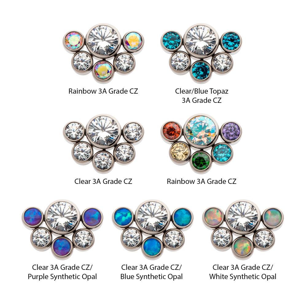 Titanium Threadless with 4mm & 2.5mm Bezel Set AAA CZ/Opal Cluster Top