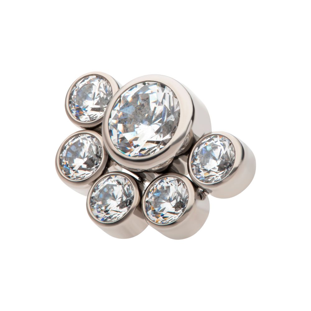 Titanium Threadless with 4mm & 2.5mm Bezel Set AAA CZ/Opal Cluster Top