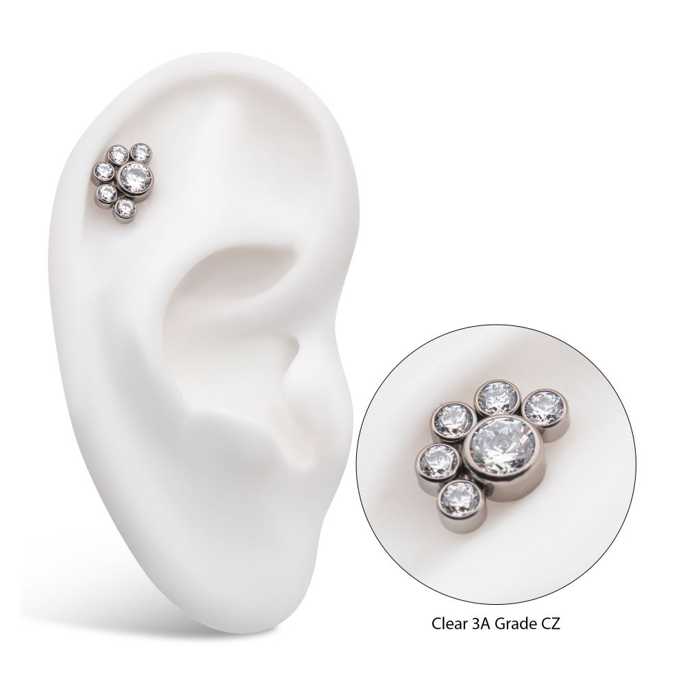 Titanium Threadless with 4mm & 2.5mm Bezel Set AAA CZ/Opal Cluster Top