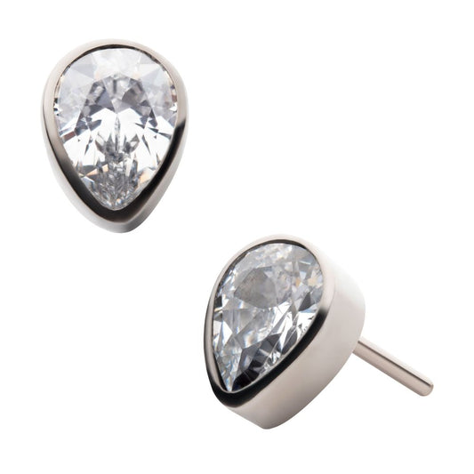Titanium Threadless with Bezel Set CZ Pear-Shaped Top