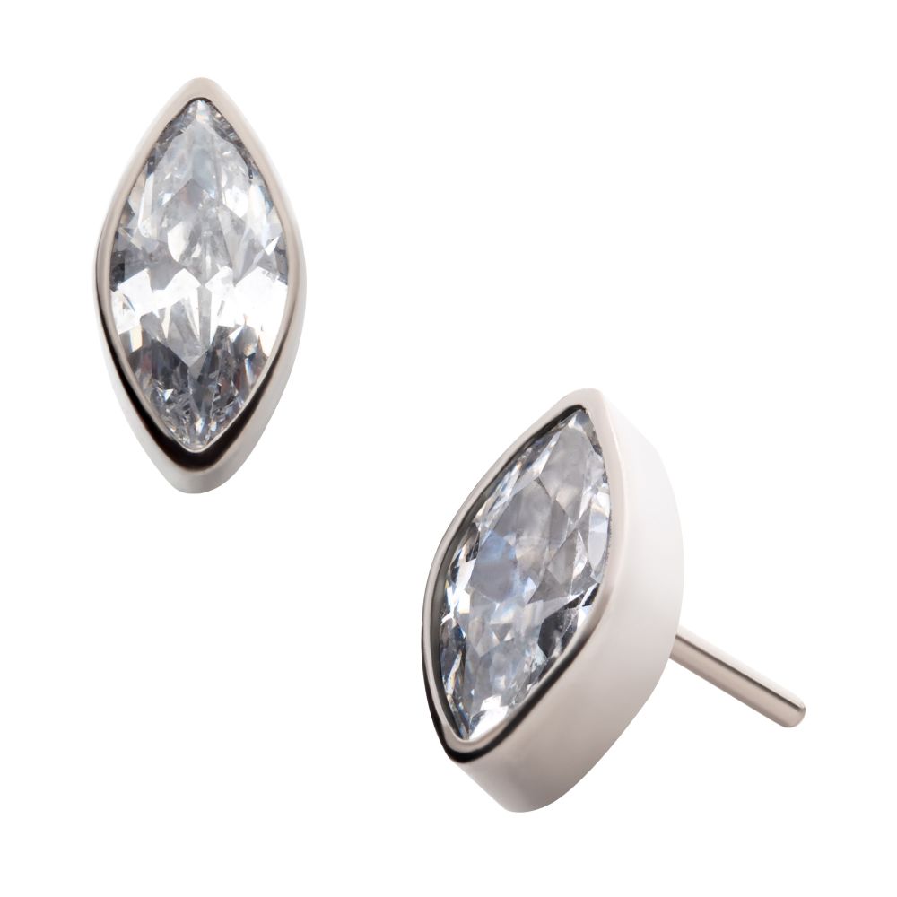 Titanium Threadless with Bezel Set CZ Marquise Shape Top