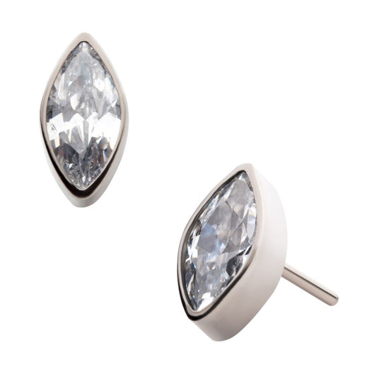 Titanium Threadless with Bezel Set CZ Marquise Shape Top