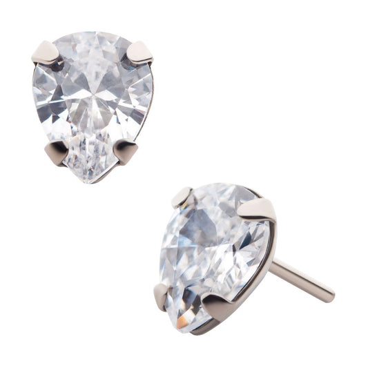 Titanium Threadless with 4-Prong Set CZ Pear-Shaped Top