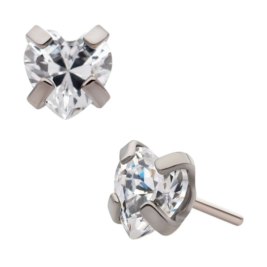Titanium Threadless with 4-Prong Set CZ Heart Shape Top