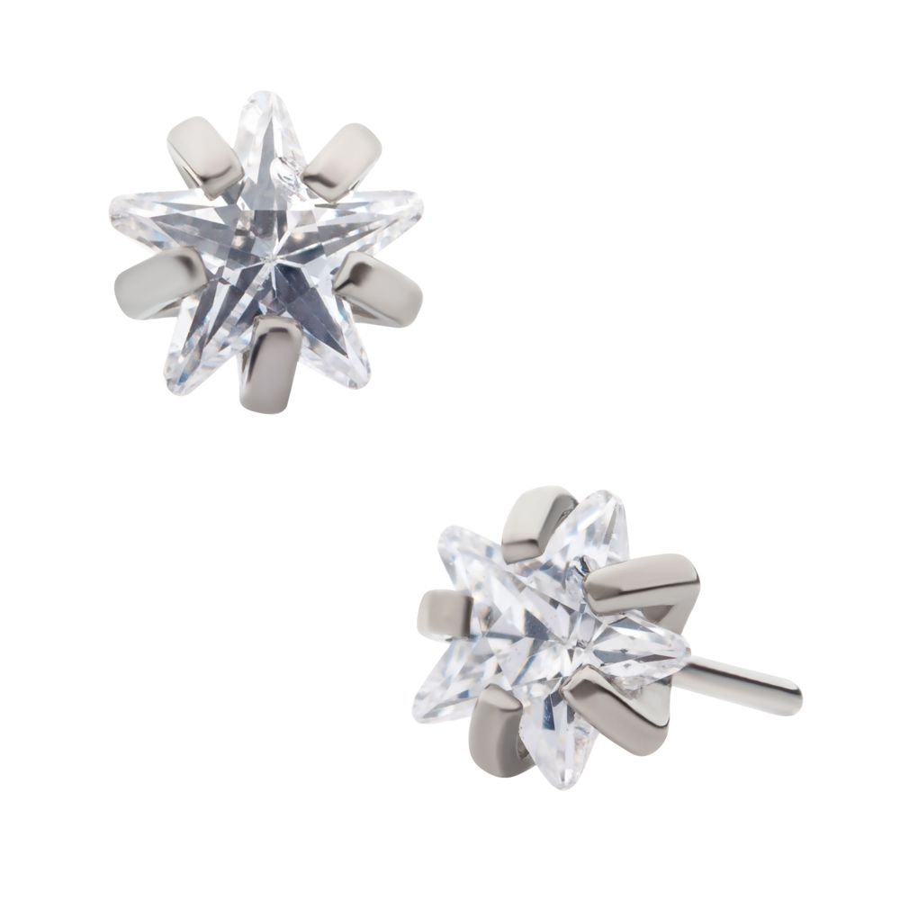 Titanium Threadless with Prong Set CZ Star Shape Top