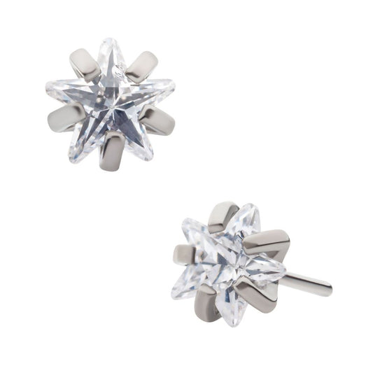 Titanium Threadless with Prong Set CZ Star Shape Top
