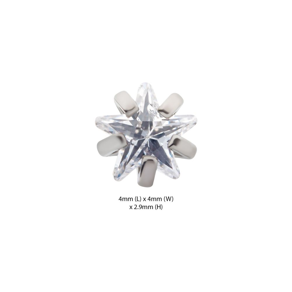Titanium Threadless with Prong Set CZ Star Shape Top