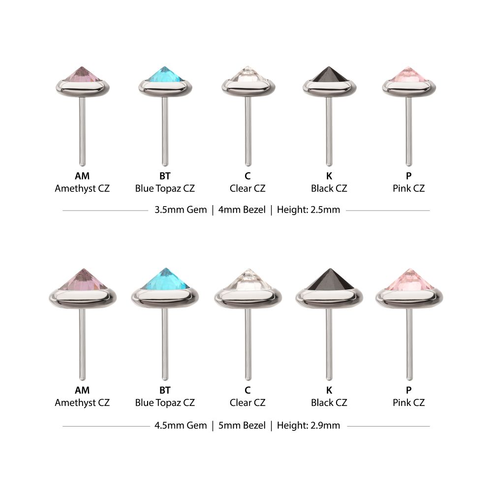 Titanium Threadless Round Bezel Set Inverse Gem Top