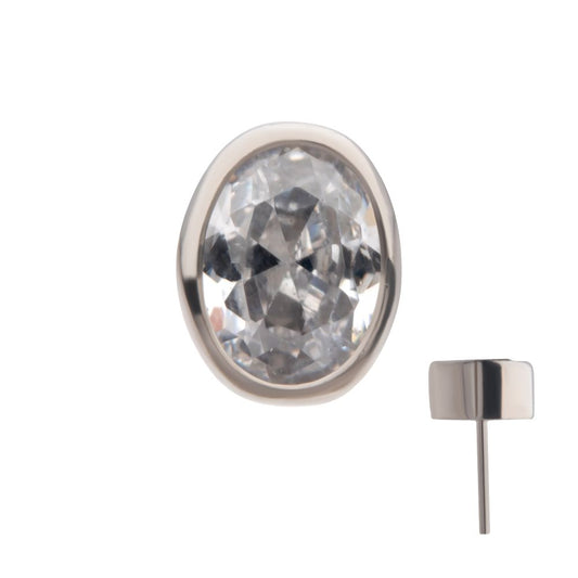 Titanium Threadless with Bezel Set CZ Oval Shape Top