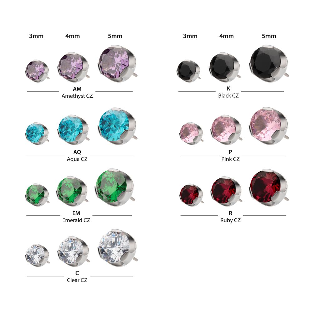 Titanium Threadless Semi-Bezel Set Gem Top