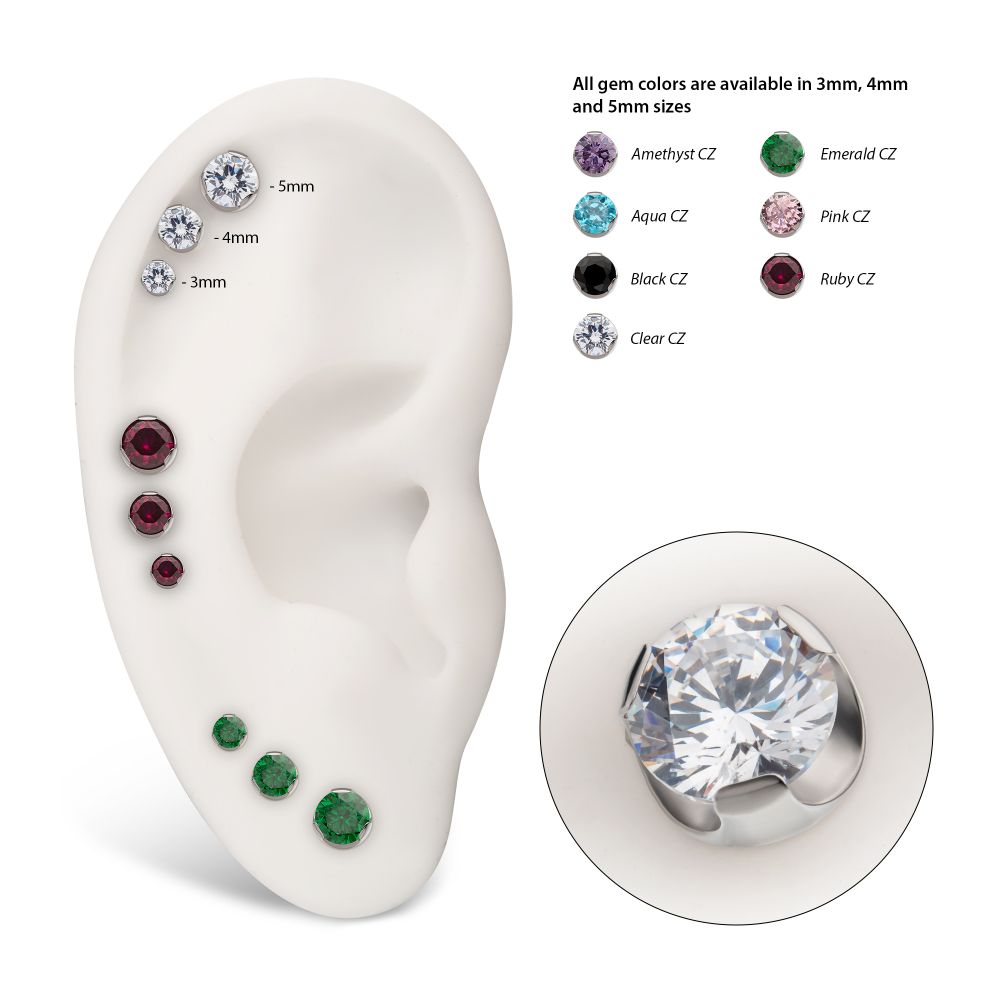 Titanium Threadless Semi-Bezel Set Gem Top