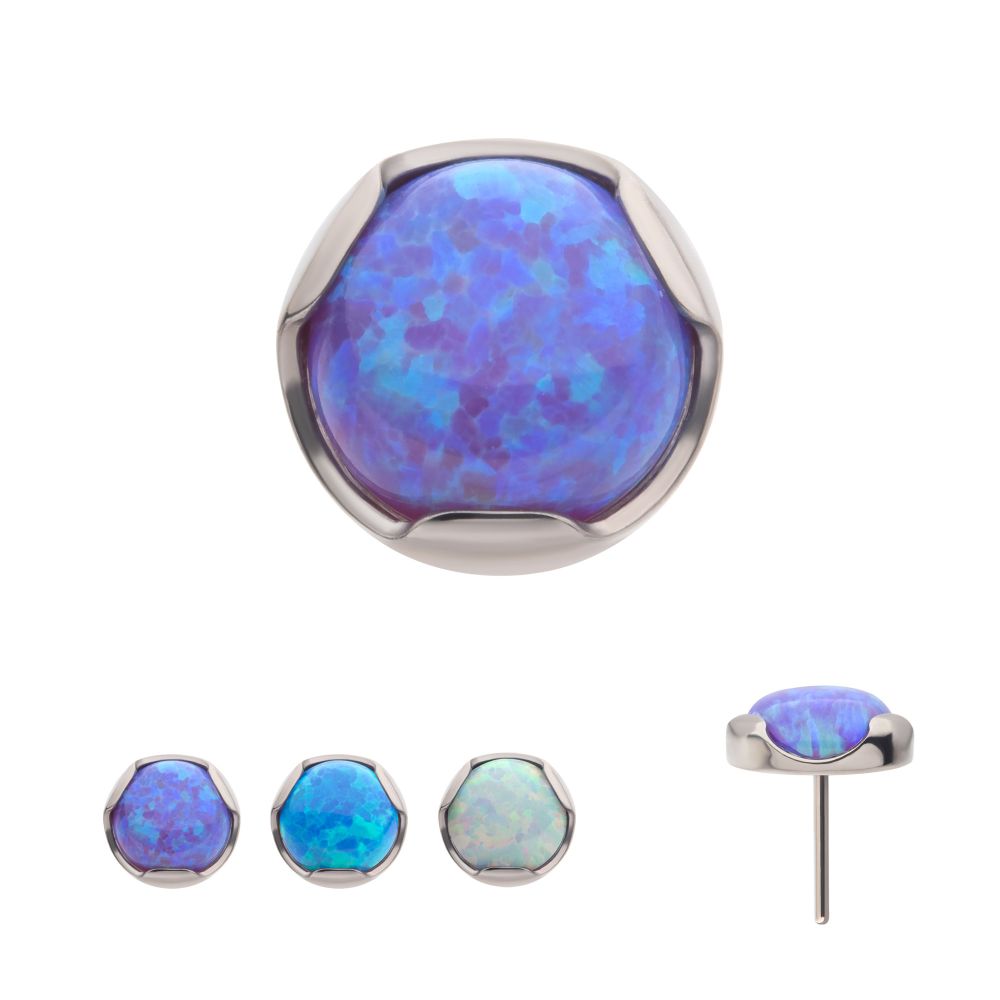 Titanium Threadless with Prong Set Semi-Bezel Opal Low Profile Top