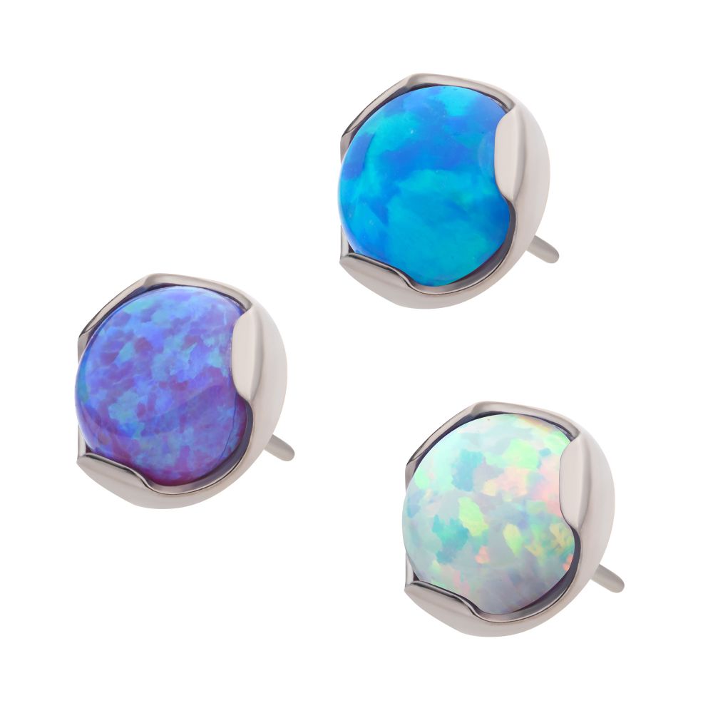 Titanium Threadless with Prong Set Semi-Bezel Opal Low Profile Top