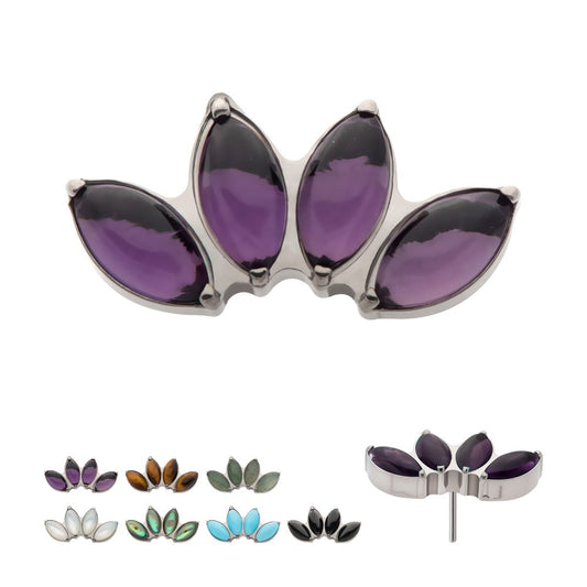 Titanium Threadless with Prong Set 4-Cluster Marquise Stones Fan Shape Top