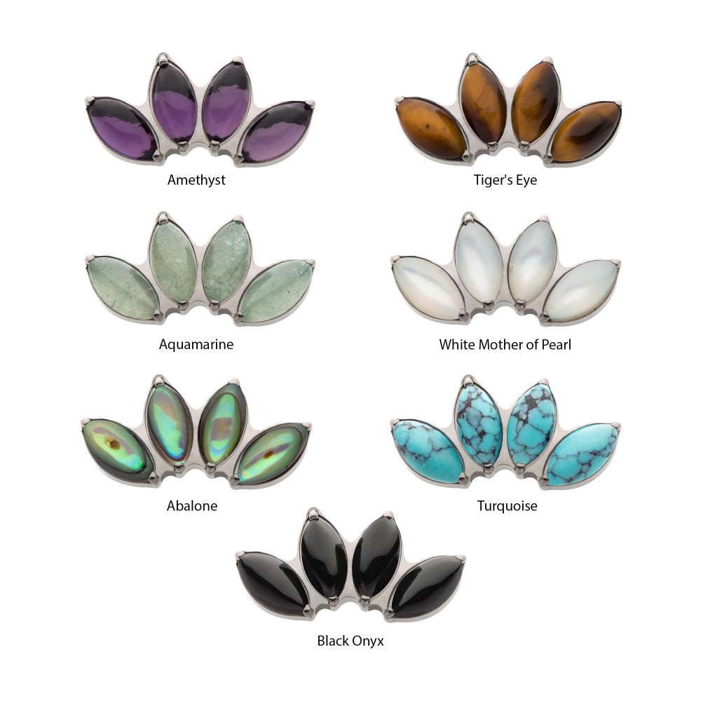 Titanium Threadless with Prong Set 4-Cluster Marquise Stones Fan Shape Top