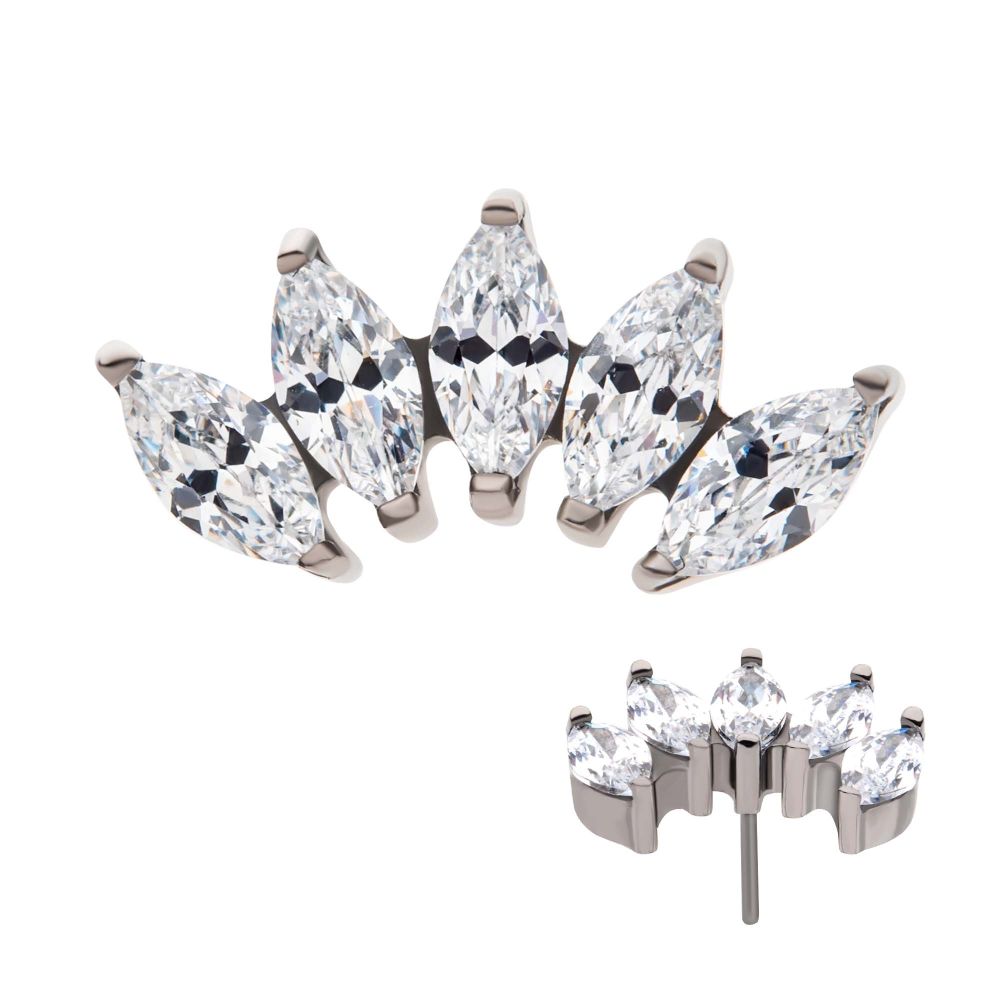 Titanium Threadless with Prong Set Marquise CZ 5-Cluster Top