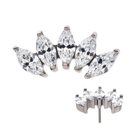Titanium Threadless with Prong Set Marquise CZ 5-Cluster Top