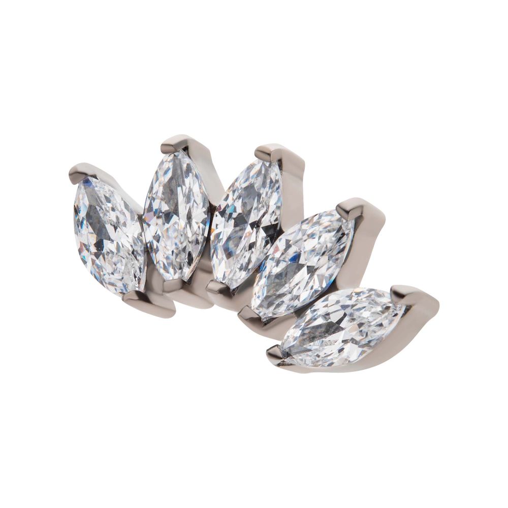 Titanium Threadless with Prong Set Marquise CZ 5-Cluster Top