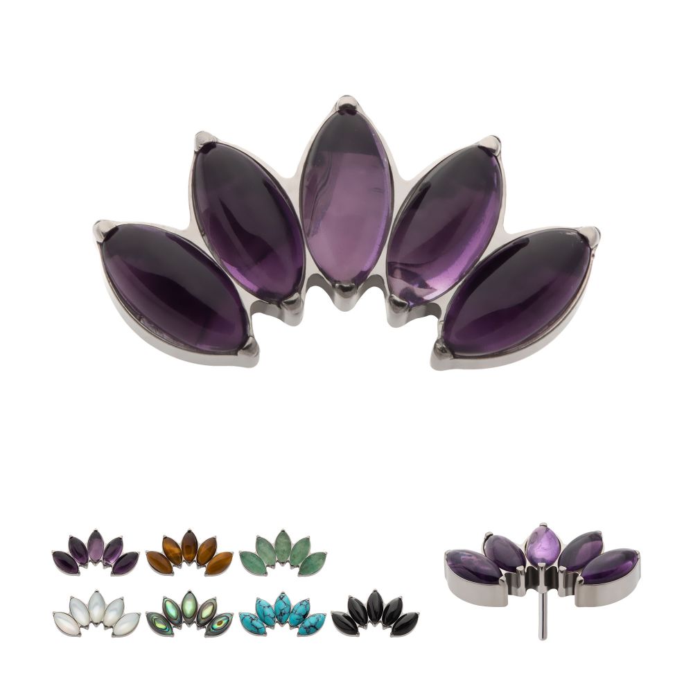 Titanium Threadless with Prong Set 5-Cluster Marquise Stones Fan Shape Top