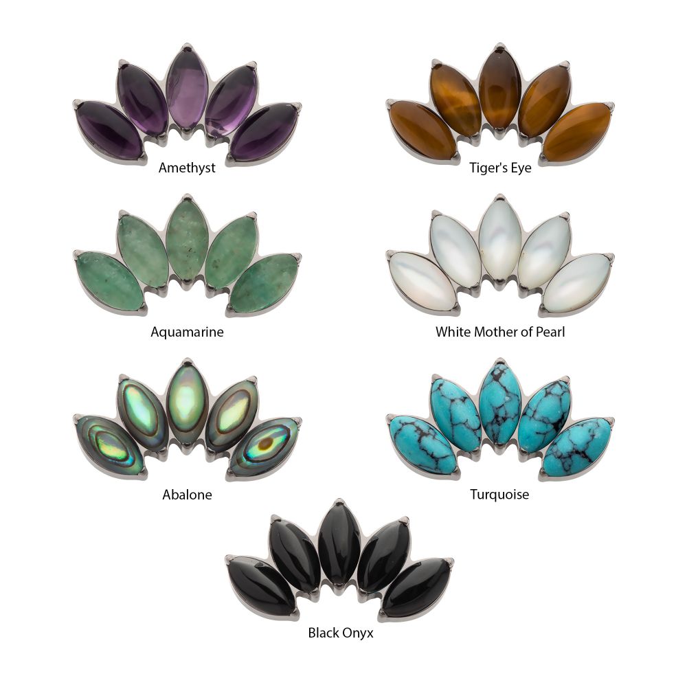 Titanium Threadless with Prong Set 5-Cluster Marquise Stones Fan Shape Top