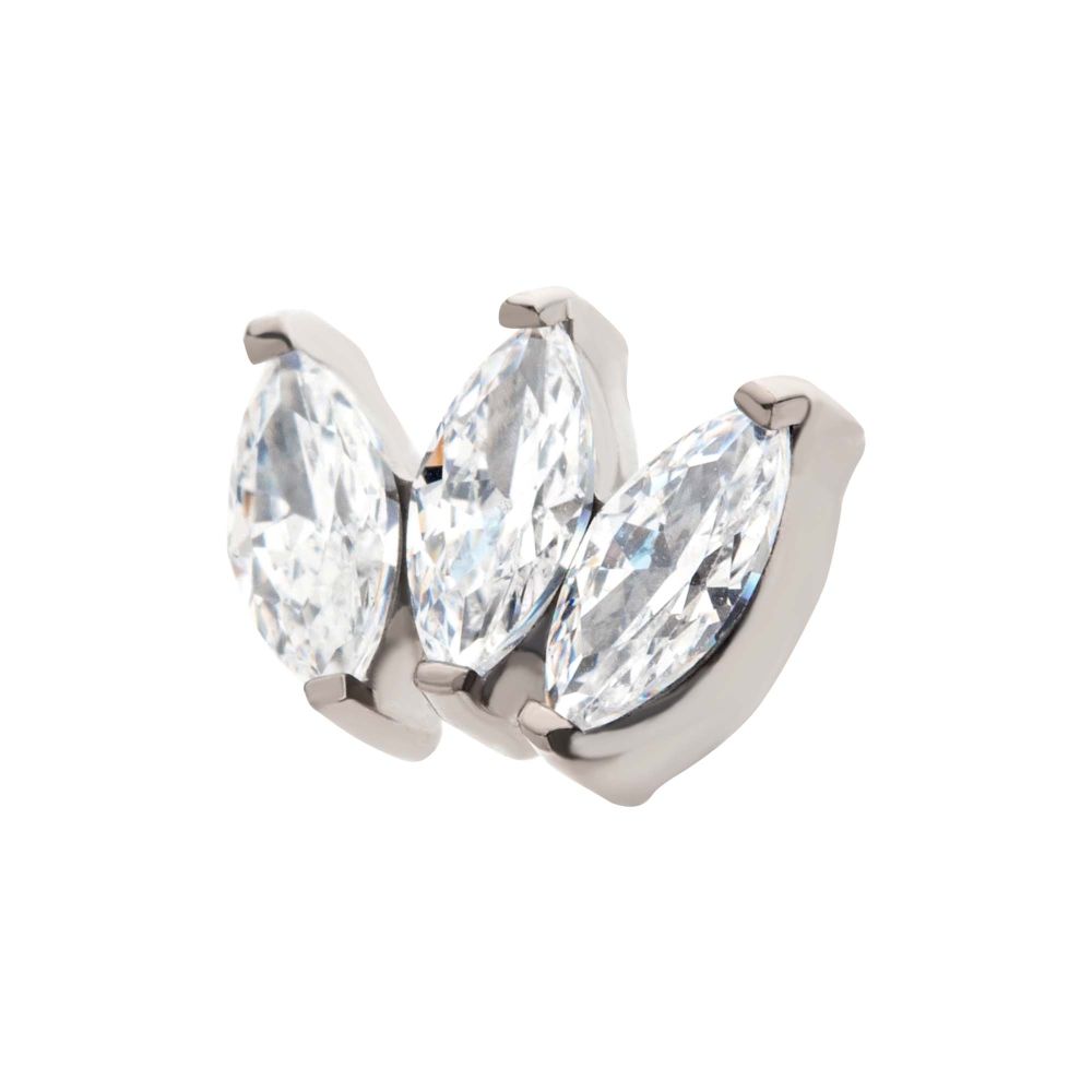 Titanium Threadless with Prong Set Marquise CZ 3-Cluster Top